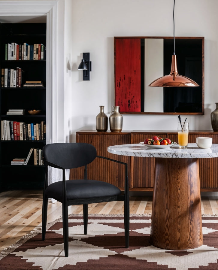 Riccio Vegan Leather Upholstered Dining Arm Chair - Black Frame