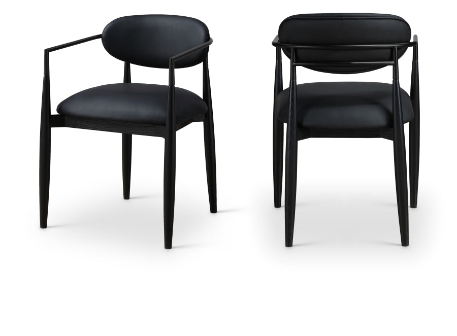 Riccio Vegan Leather Upholstered Dining Arm Chair - Black Frame
