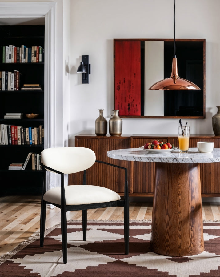 Riccio Vegan Leather Upholstered Dining Arm Chair - Black Frame