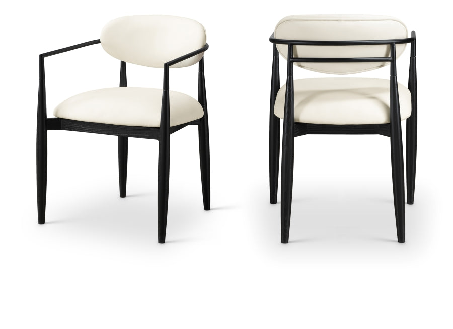 Riccio Vegan Leather Upholstered Dining Arm Chair - Black Frame