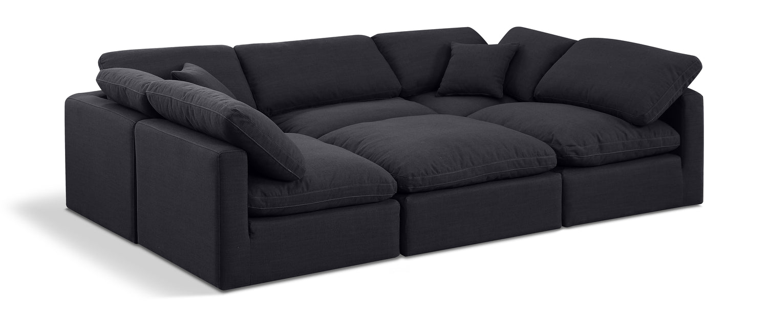 Indulge Black Linen Textured Fabric Modular Sectional