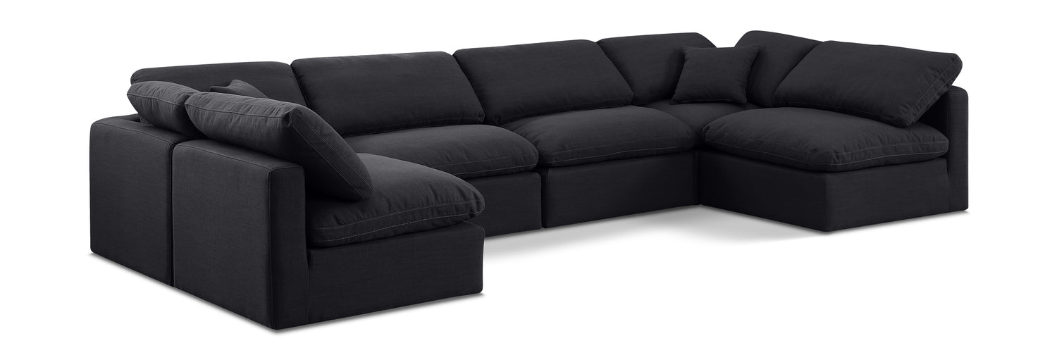 Indulge Black Linen Textured Fabric Modular Sectional