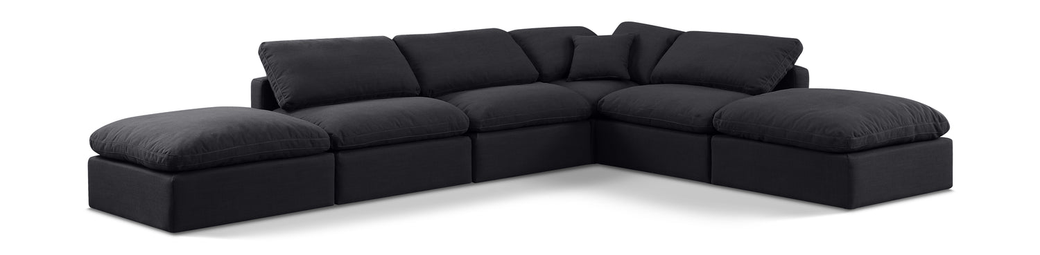 Indulge Black Linen Textured Fabric Modular Sectional