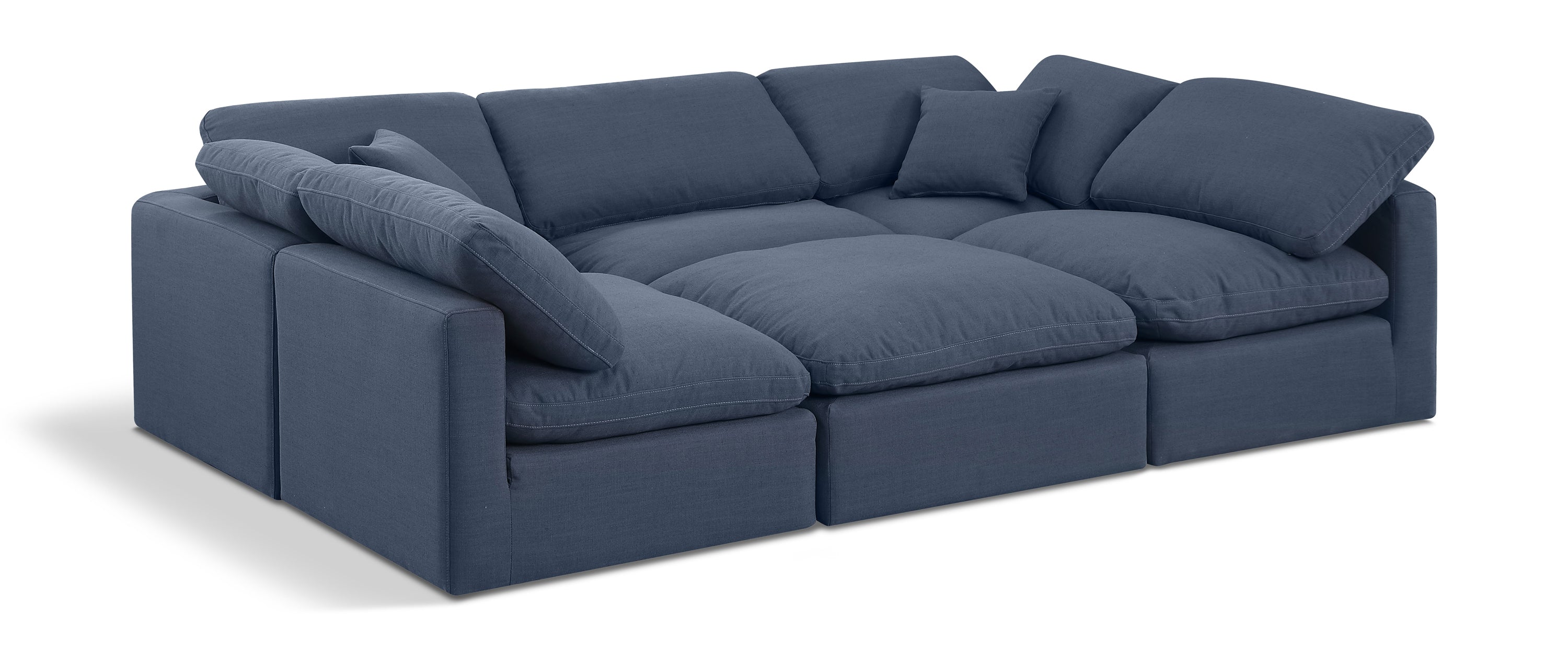 Indulge Navy Linen Textured Fabric Modular Sectional