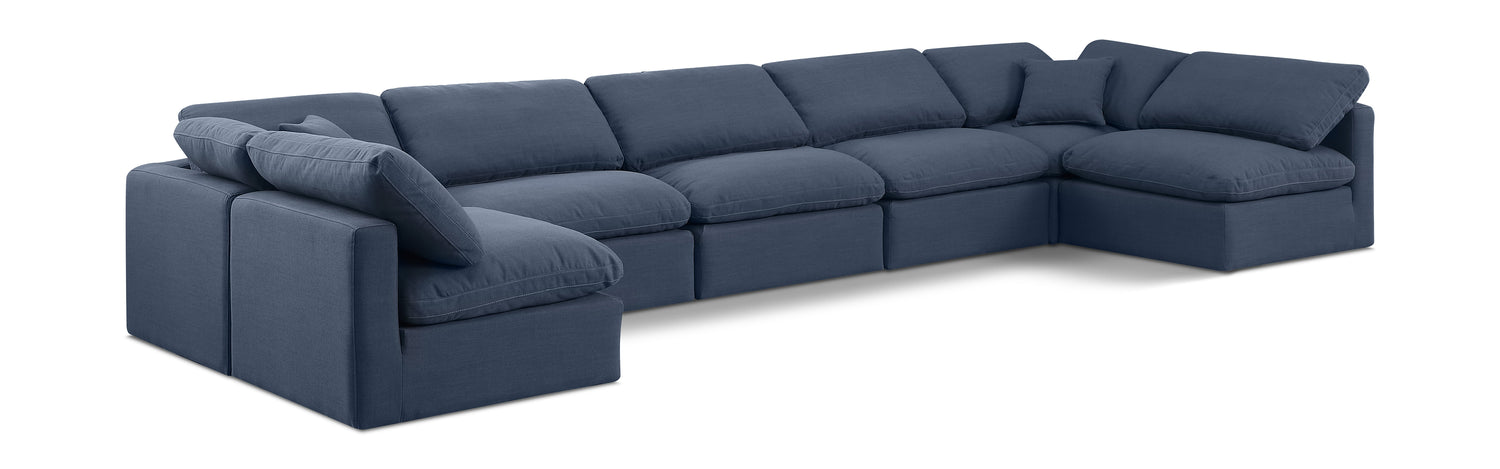 Indulge Navy Linen Textured Fabric Modular Sectional