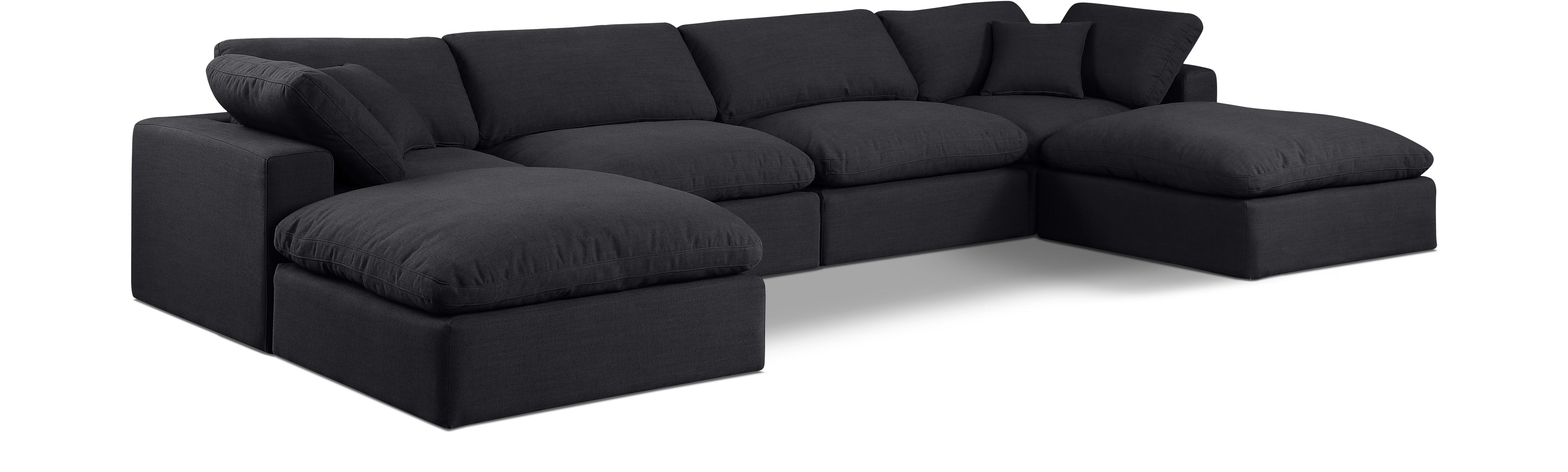 Comfy Black Linen Textured Fabric Modular Sectional