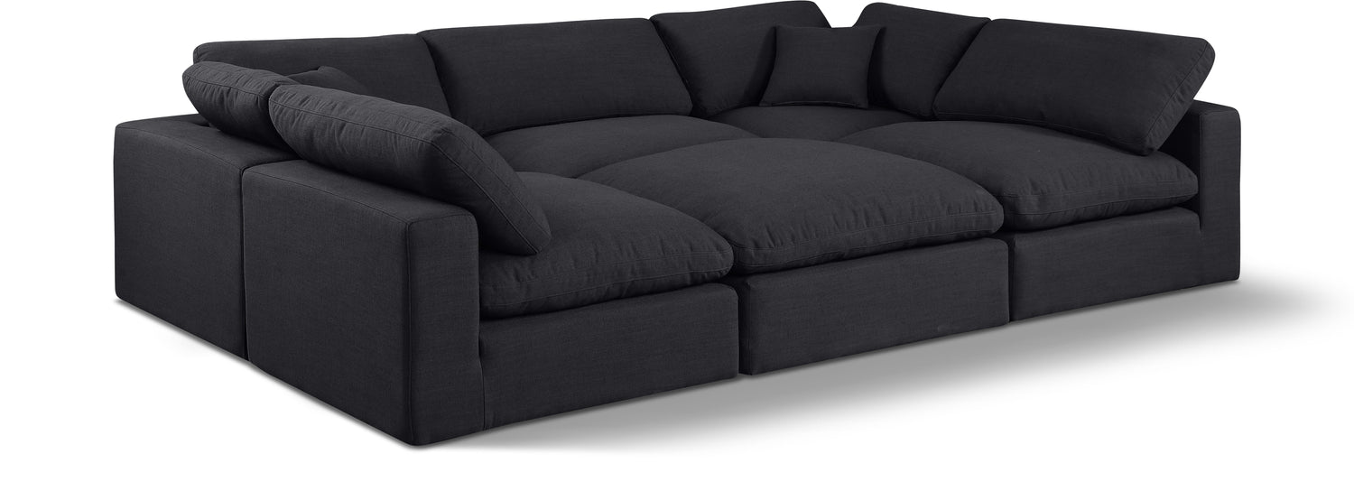 Comfy Black Linen Textured Fabric Modular Sectional