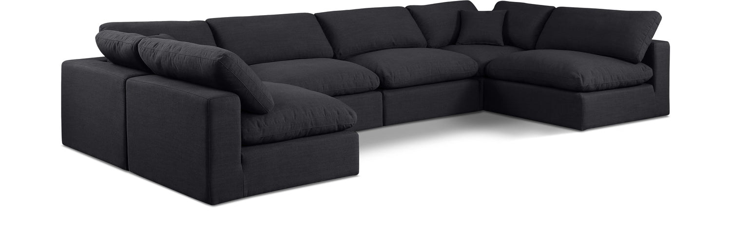 Comfy Black Linen Textured Fabric Modular Sectional