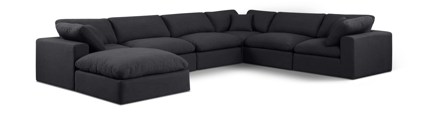 Comfy Black Linen Textured Fabric Modular Sectional