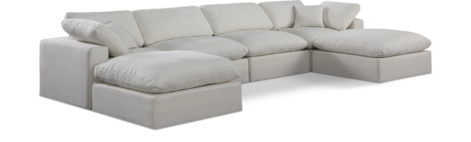 Comfy Cream Linen Textured Fabric Modular Sectional