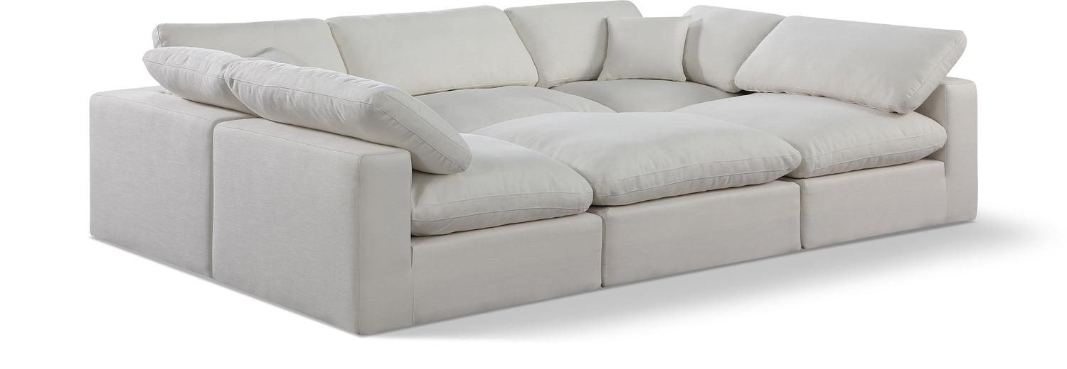 Comfy Cream Linen Textured Fabric Modular Sectional