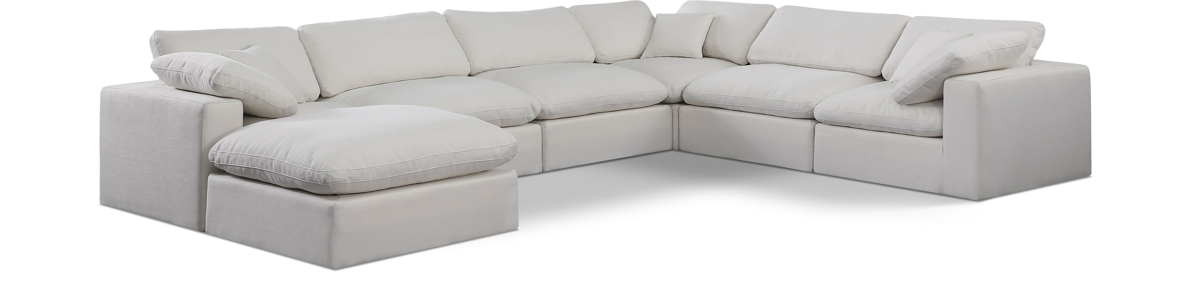 Comfy Cream Linen Textured Fabric Modular Sectional