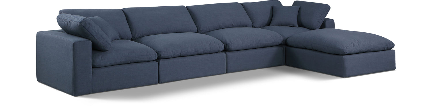 Comfy Navy Linen Textured Fabric Modular Sectional