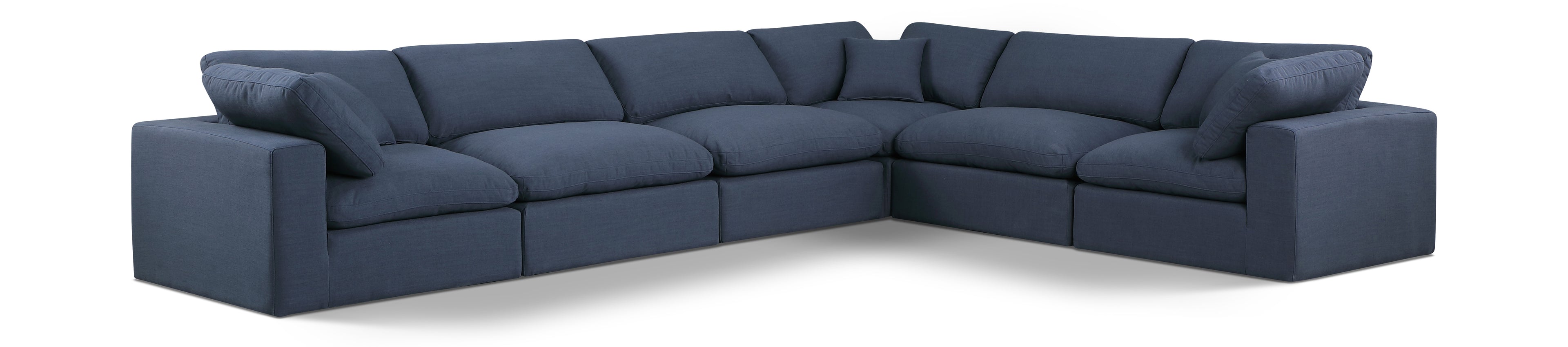 Comfy Navy Linen Textured Fabric Modular Sectional