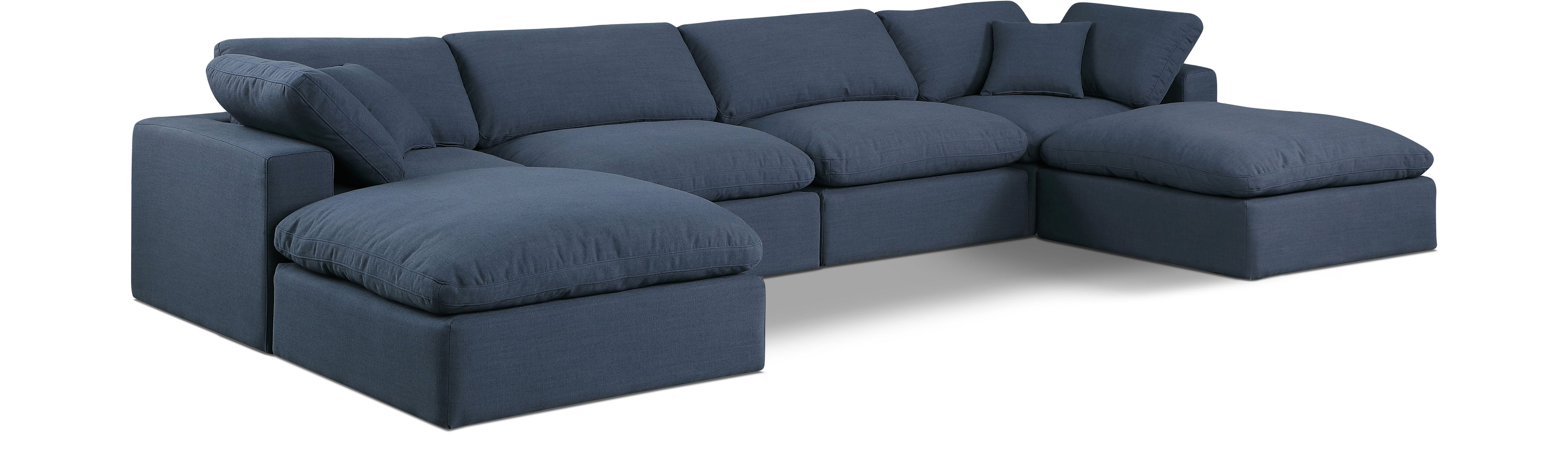 Comfy Navy Linen Textured Fabric Modular Sectional