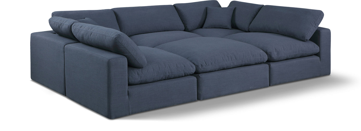 Comfy Navy Linen Textured Fabric Modular Sectional