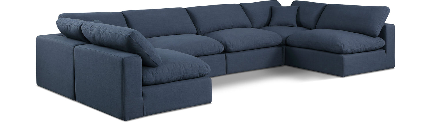 Comfy Navy Linen Textured Fabric Modular Sectional