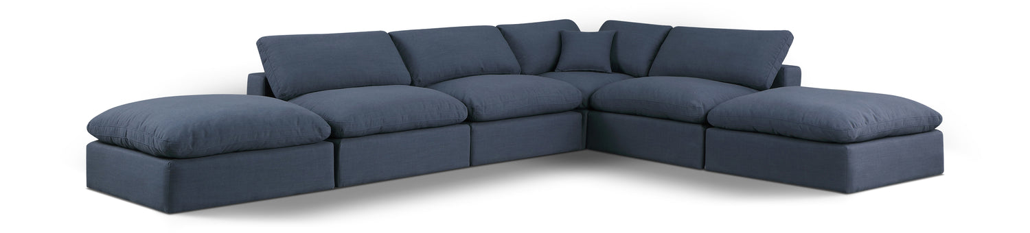 Comfy Navy Linen Textured Fabric Modular Sectional