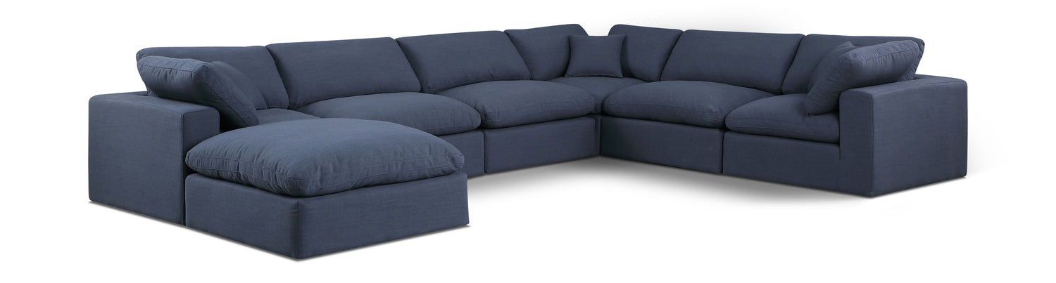 Comfy Navy Linen Textured Fabric Modular Sectional