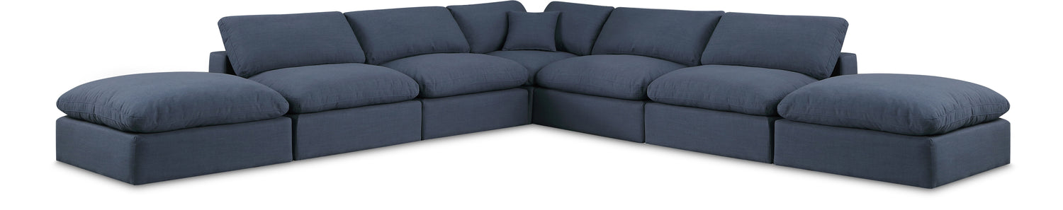 Comfy Navy Linen Textured Fabric Modular Sectional