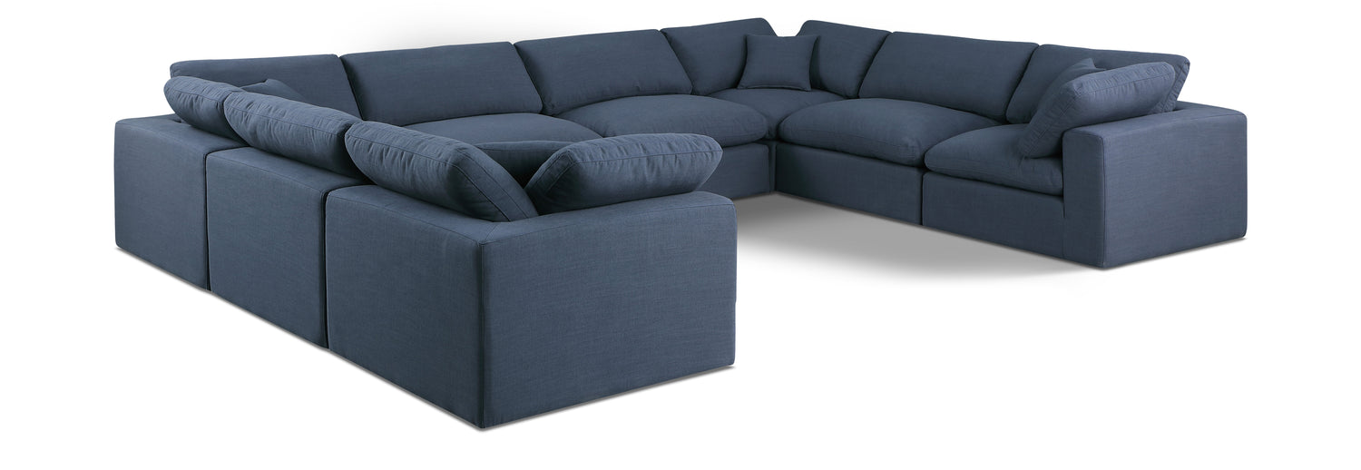 Comfy Navy Linen Textured Fabric Modular Sectional