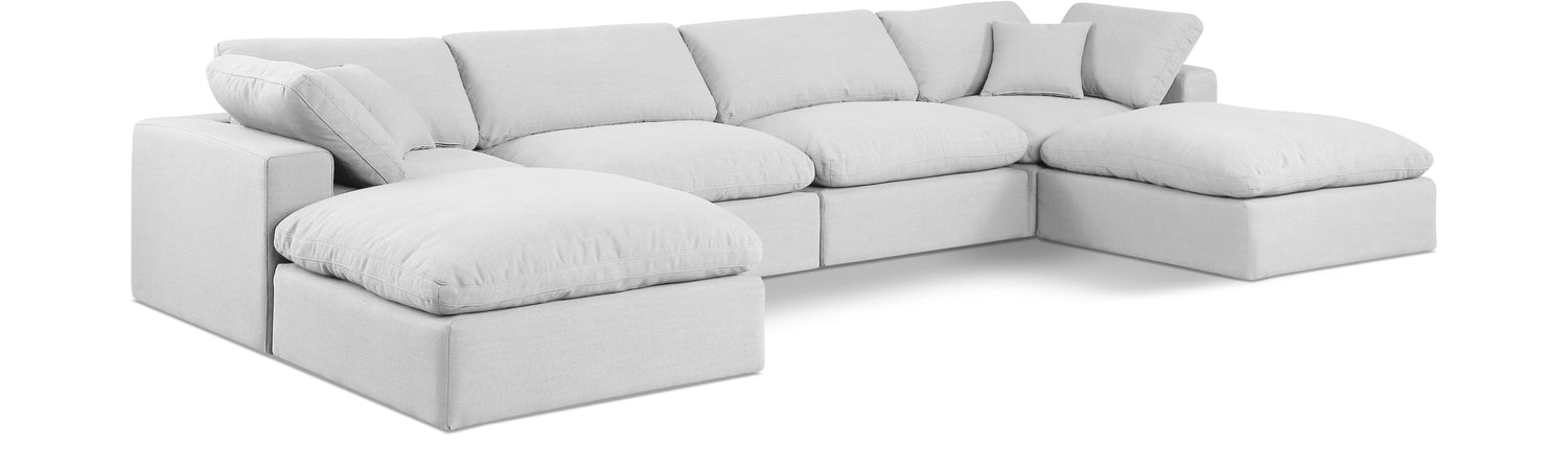 Comfy White Linen Textured Fabric Modular Sectional