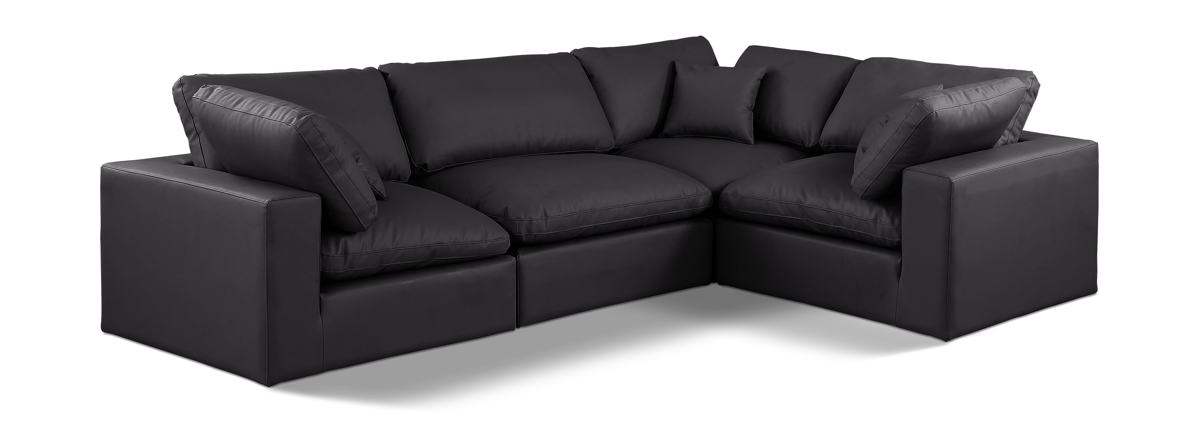 Comfy Black Vegan Leather Modular Sectional