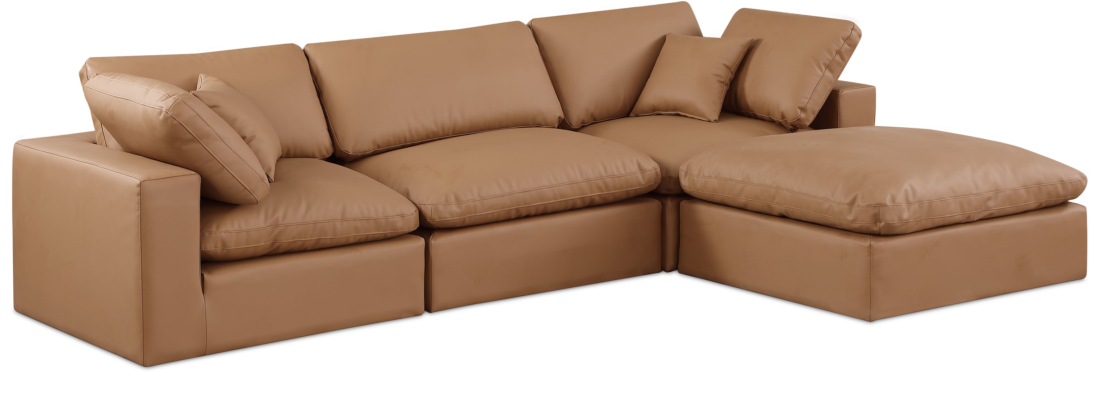 Comfy Cognac Vegan Leather Modular Sectional