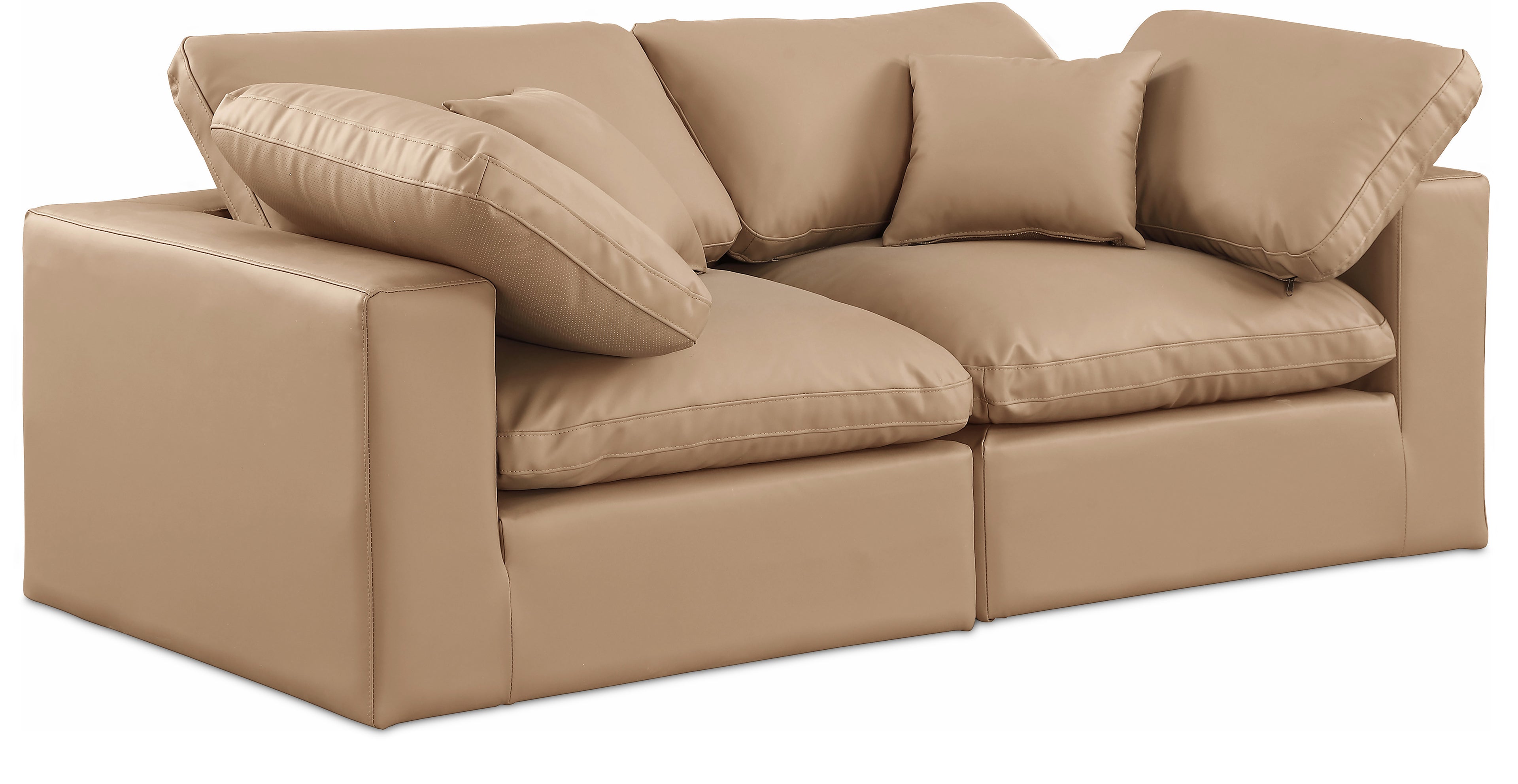 Comfy Tan Vegan Leather Modular Sofa