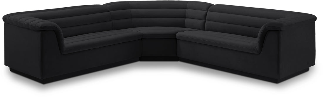 Cascade Black Velvet Fabric Modular Sectional