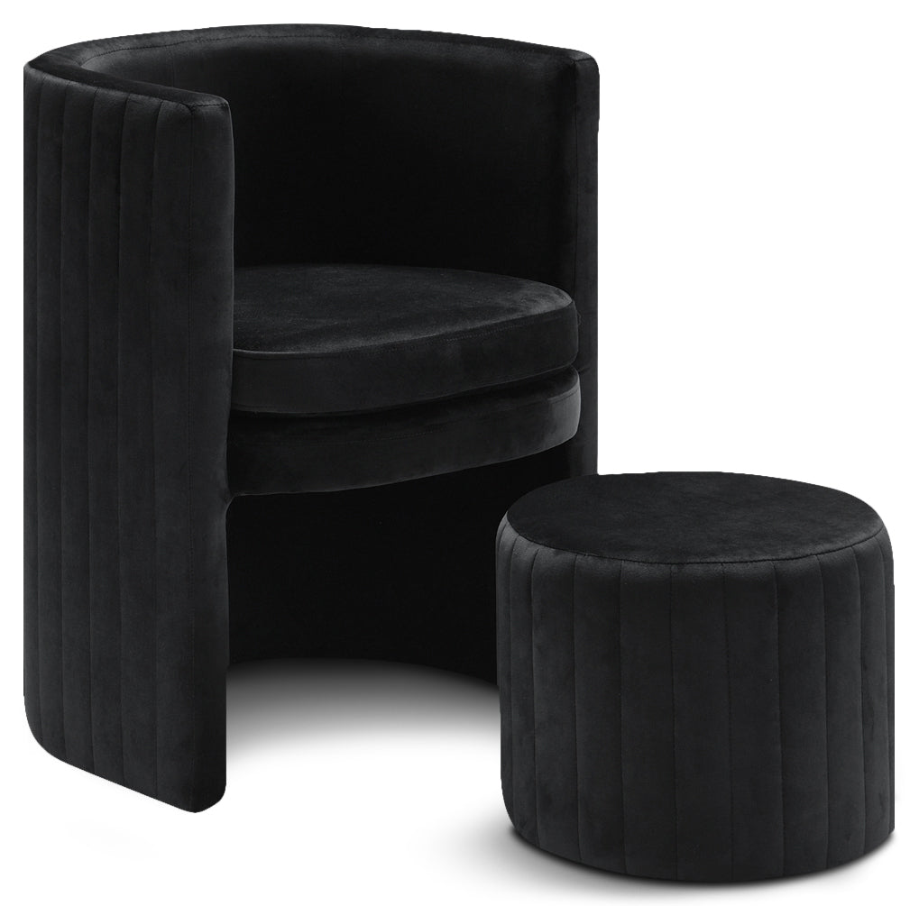 Selena Velvet Accent Chair and Ottoman Set