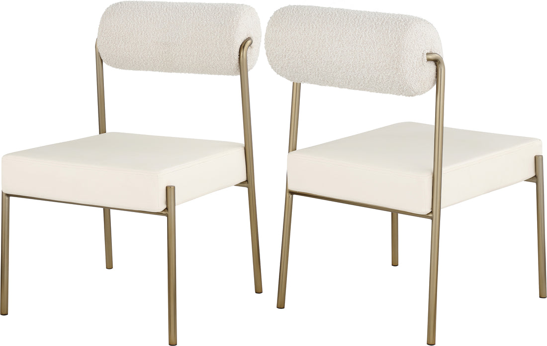 Carly Vegan Leather Seat / Boucle Fabric Back Dining Chair, Set of 2