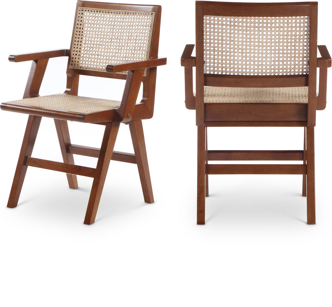 Preston Walnut Wood Dining Arm Chair, Set of 2