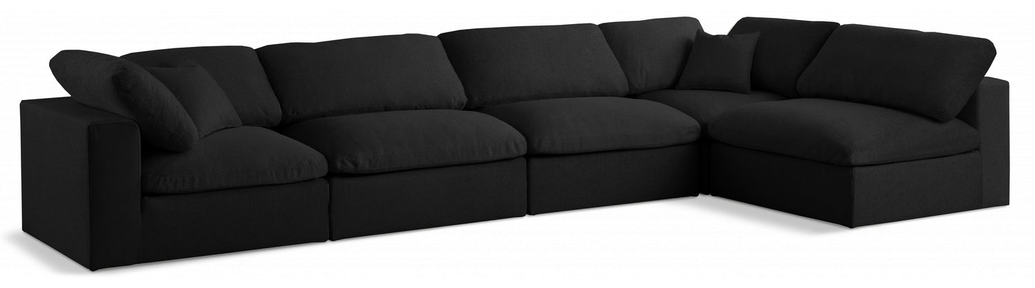 Serene Black Linen Textured Fabric Deluxe Comfort Modular Sectional