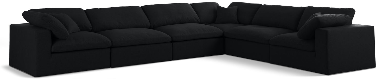 Serene Black Linen Textured Fabric Deluxe Comfort Modular Sectional