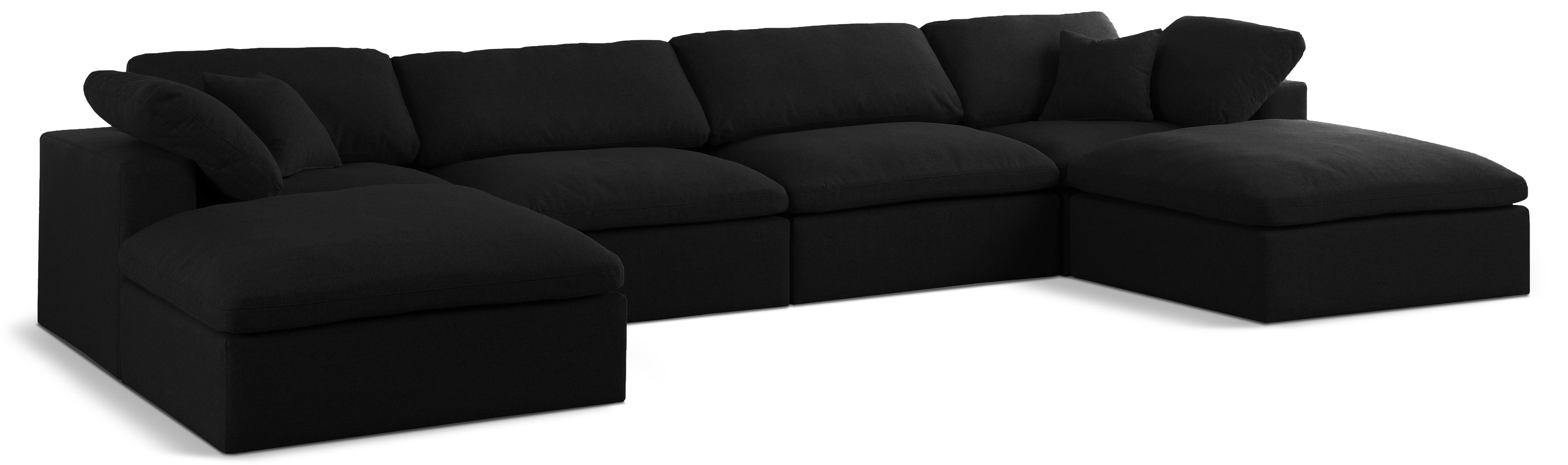 Serene Black Linen Textured Fabric Deluxe Comfort Modular Sectional