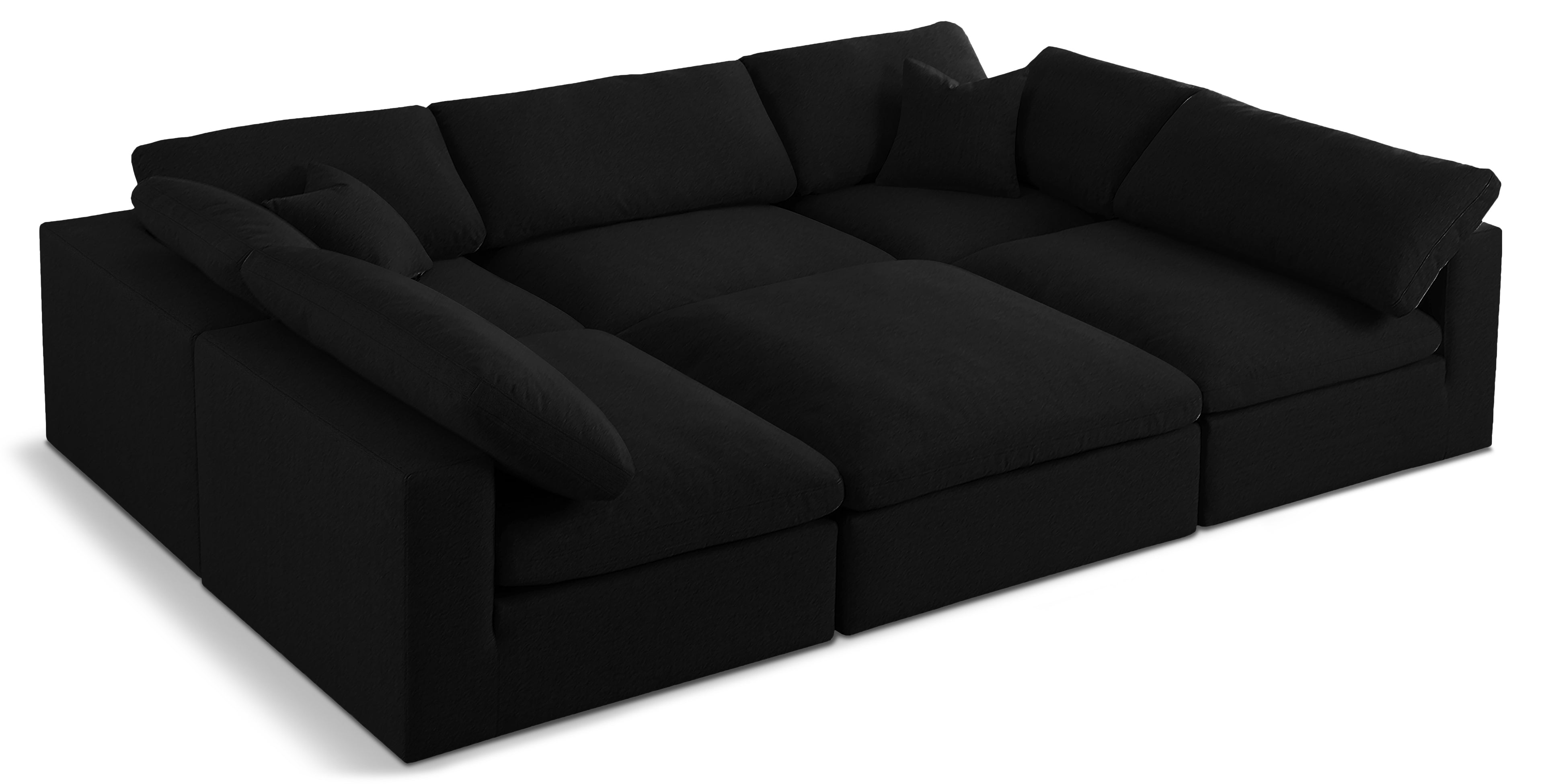 Serene Black Linen Textured Fabric Deluxe Comfort Modular Sectional