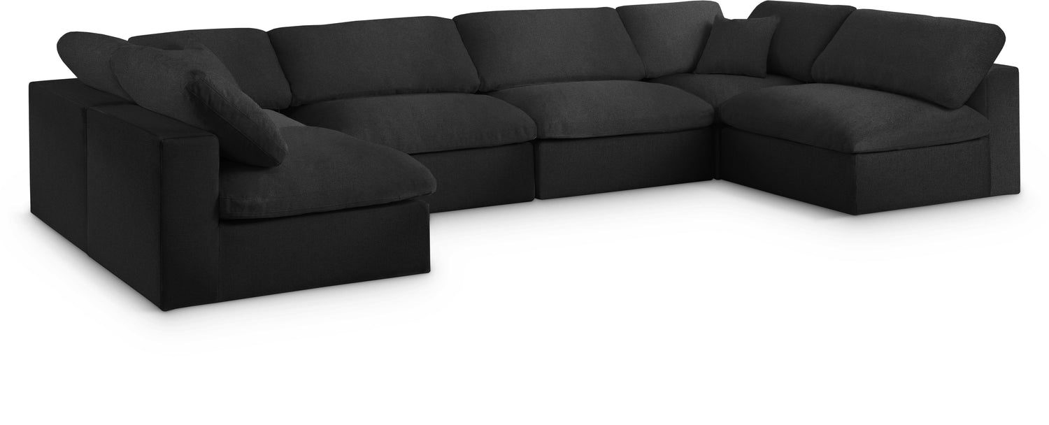 Serene Black Linen Textured Fabric Deluxe Comfort Modular Sectional