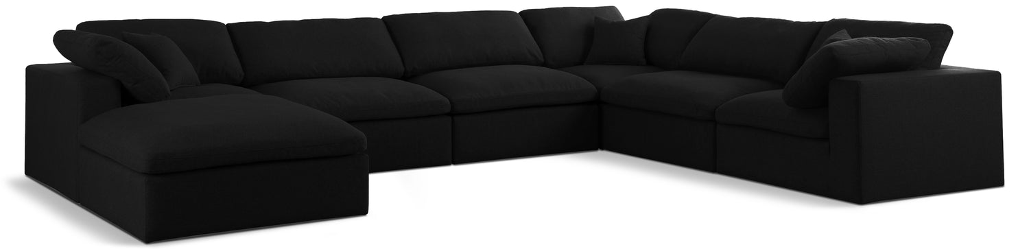 Serene Black Linen Textured Fabric Deluxe Comfort Modular Sectional