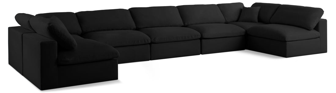 Serene Black Linen Textured Fabric Deluxe Comfort Modular Sectional