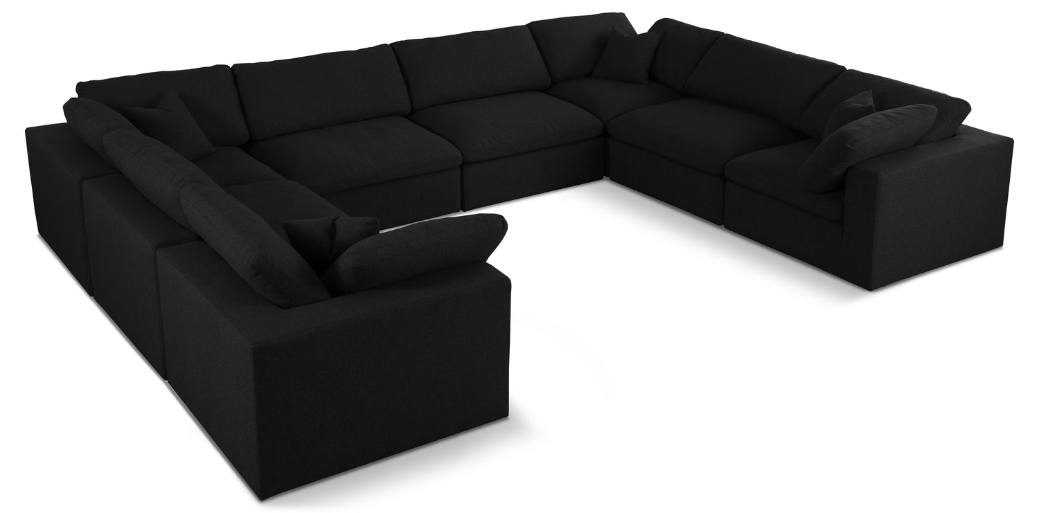 Serene Black Linen Textured Fabric Deluxe Comfort Modular Sectional