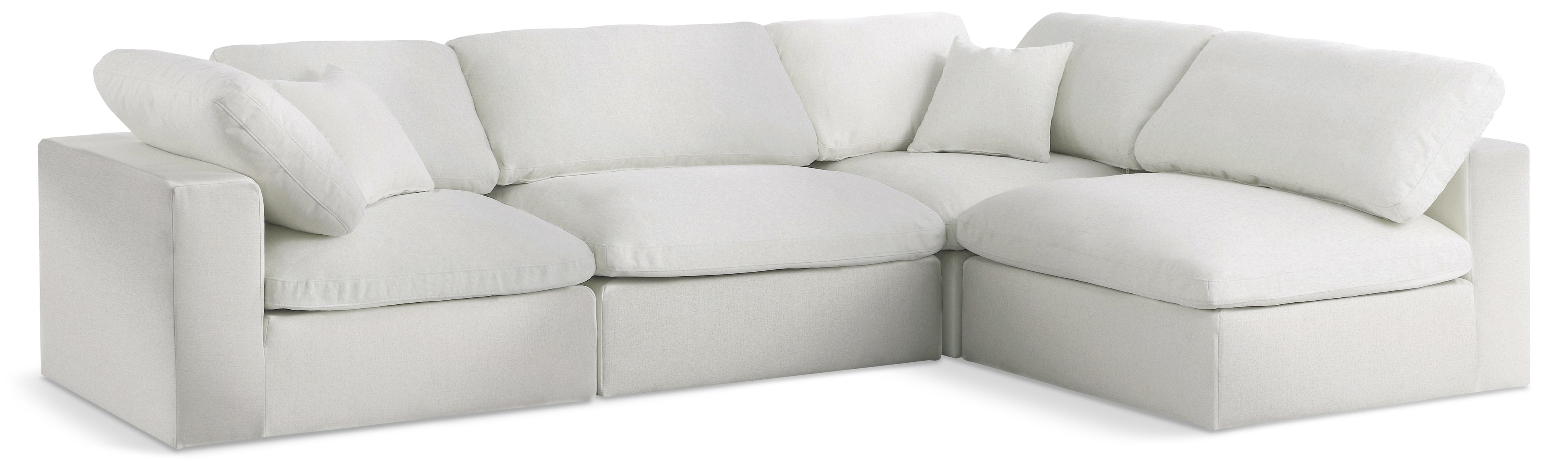 Serene Cream Linen Textured Fabric Deluxe Comfort Modular Sectional