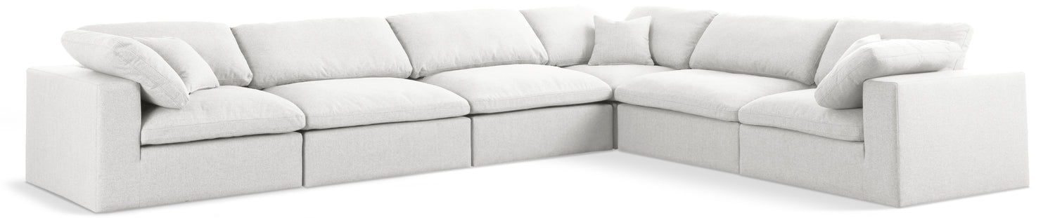 Serene Cream Linen Textured Fabric Deluxe Comfort Modular Sectional