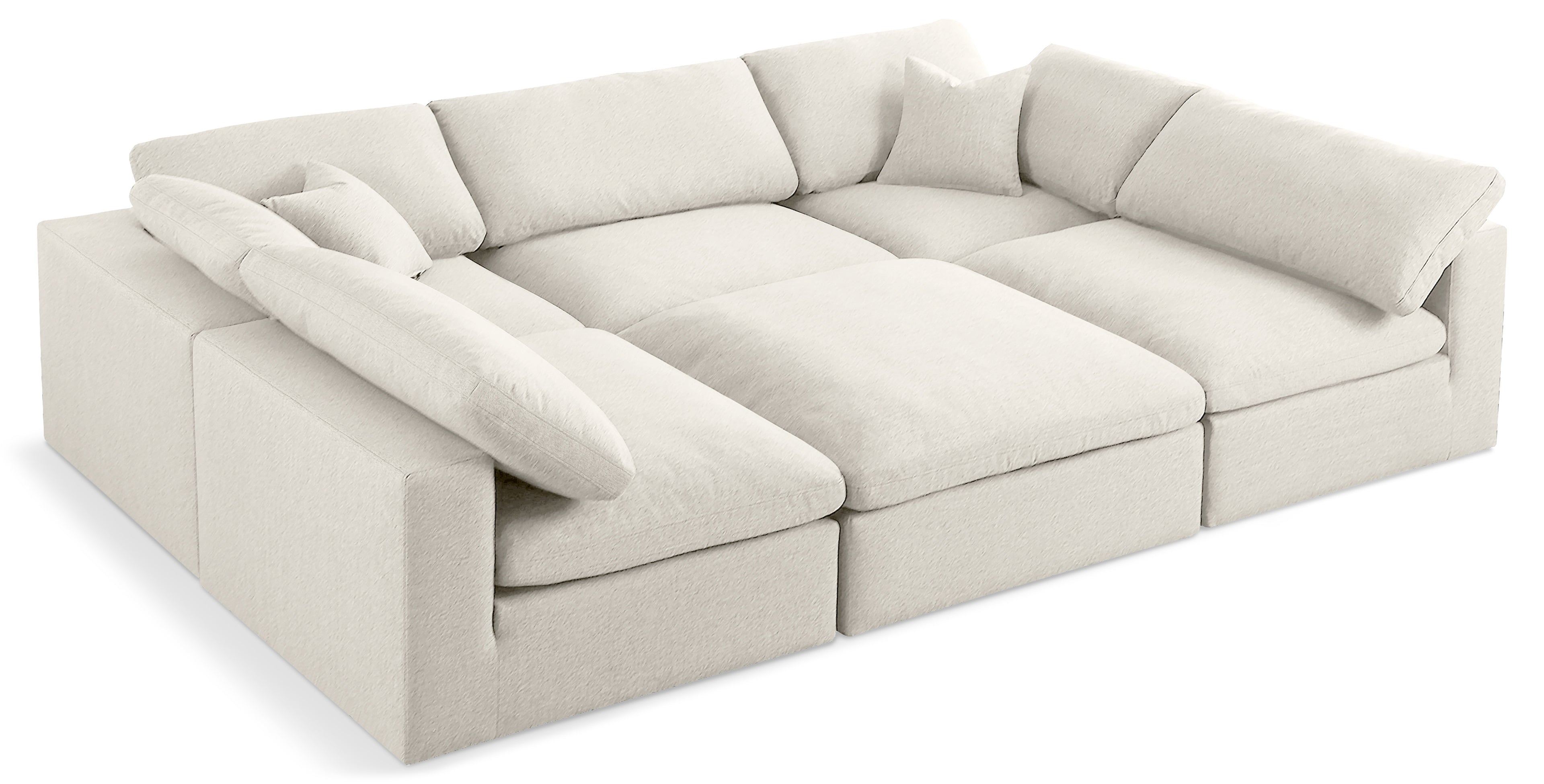 Serene Cream Linen Textured Fabric Deluxe Comfort Modular Sectional