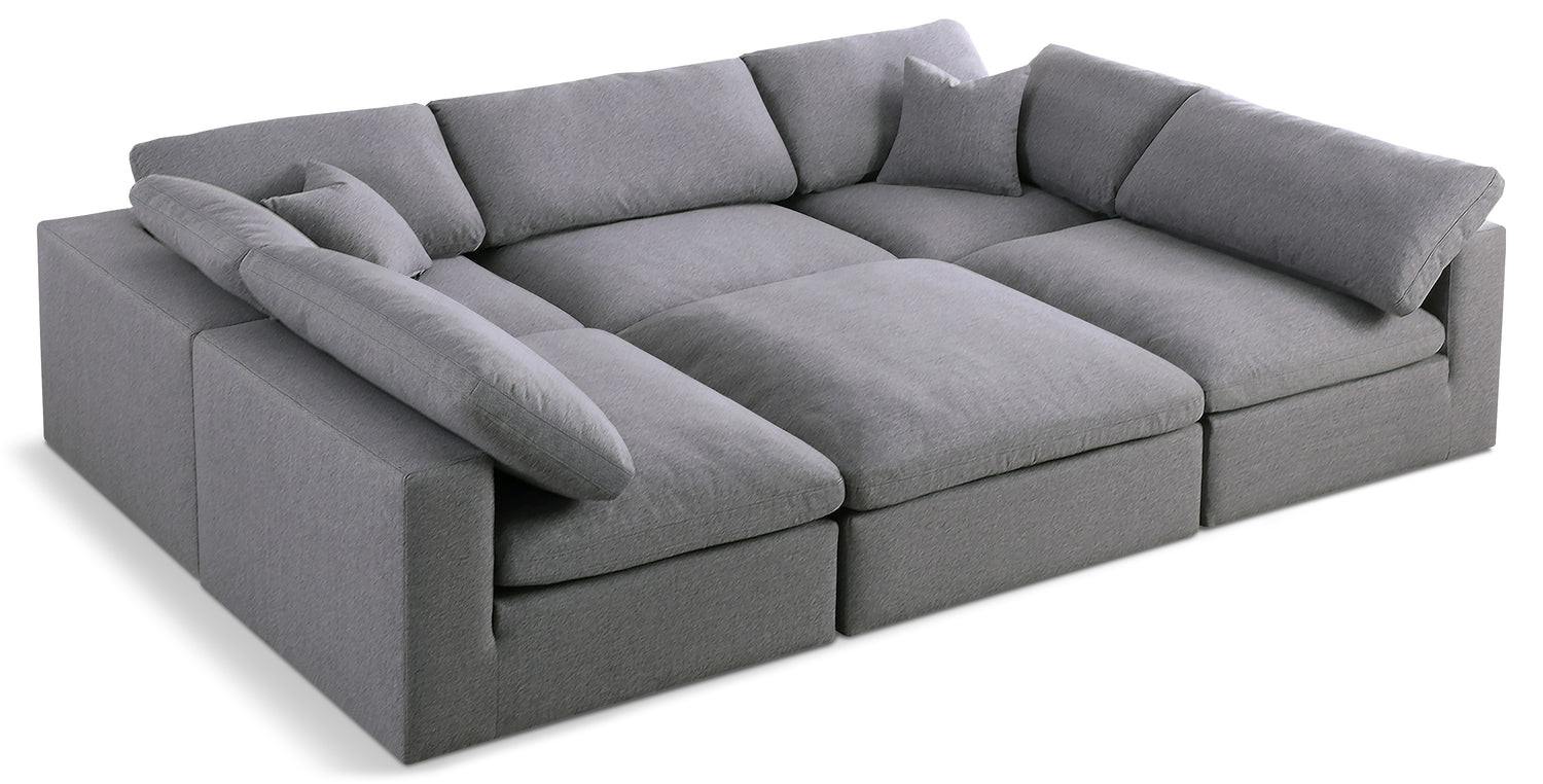 Serene Grey Linen Textured Fabric Deluxe Comfort Modular Sectional