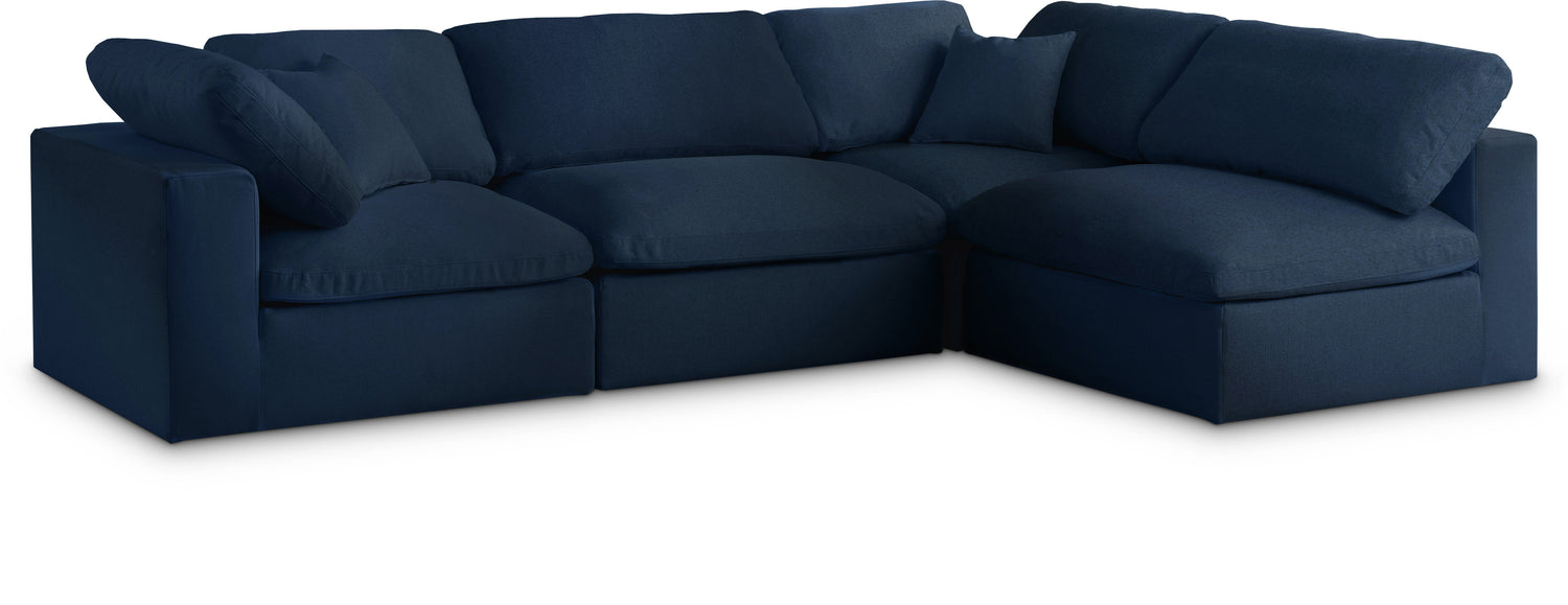 Serene Navy Linen Textured Fabric Deluxe Comfort Modular Sectional