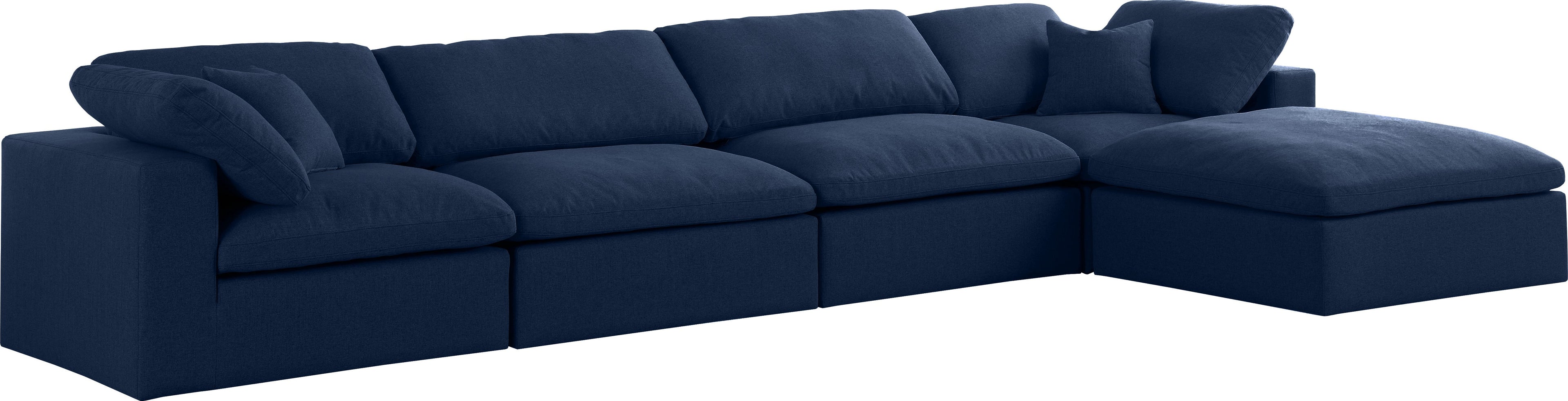 Serene Navy Linen Textured Fabric Deluxe Comfort Modular Sectional