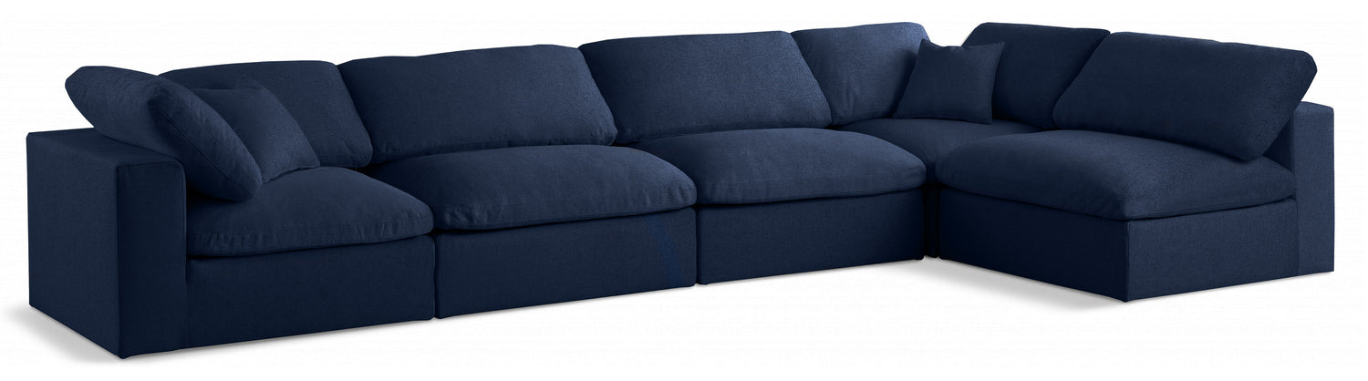 Serene Navy Linen Textured Fabric Deluxe Comfort Modular Sectional