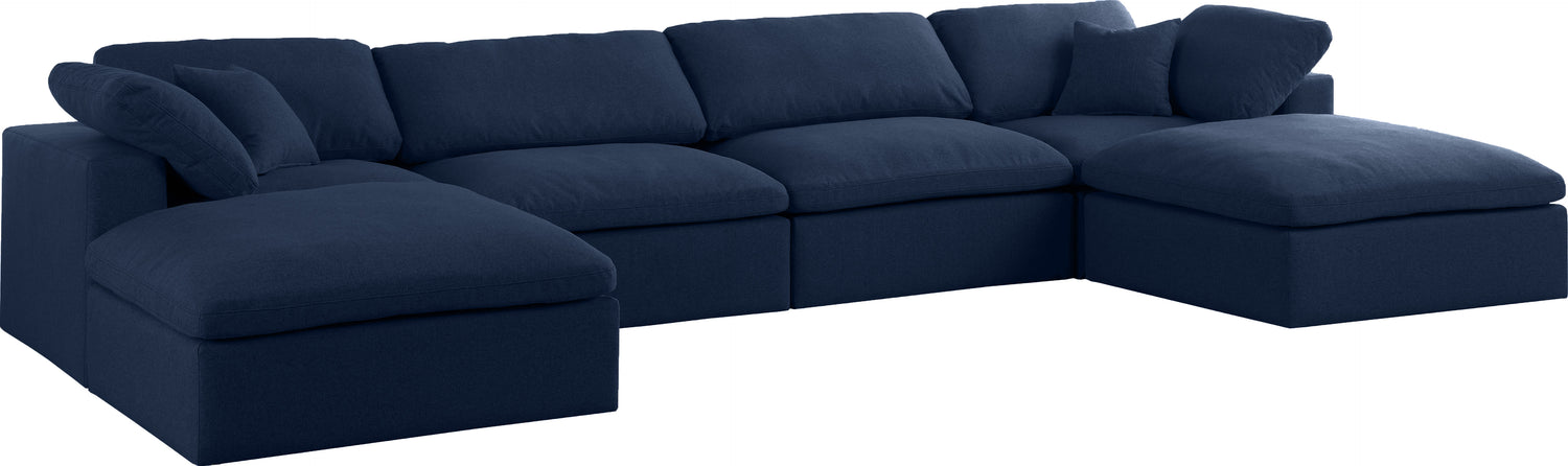 Serene Navy Linen Textured Fabric Deluxe Comfort Modular Sectional