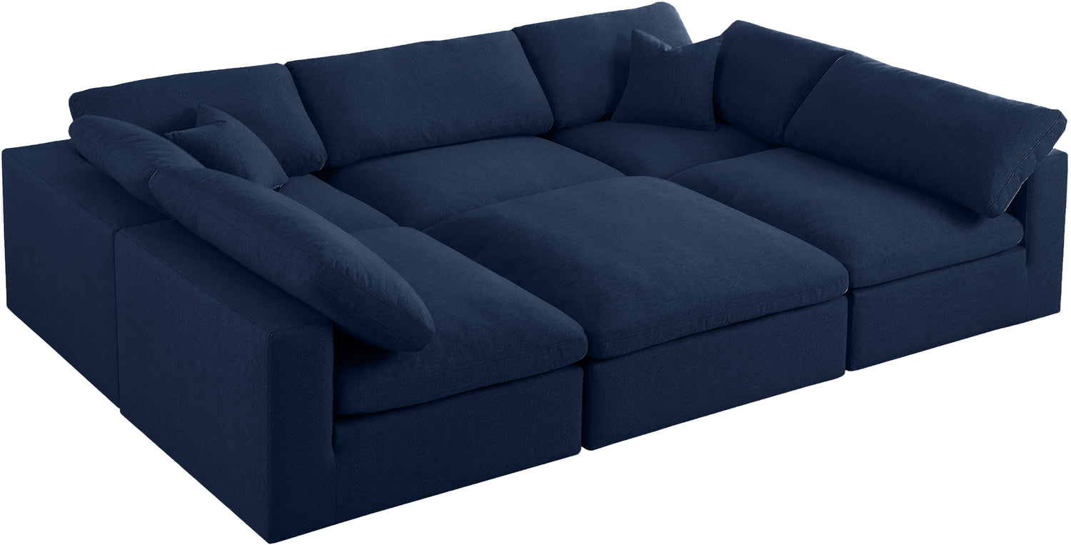 Serene Navy Linen Textured Fabric Deluxe Comfort Modular Sectional